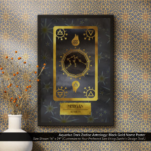 Aquarius Dark Zodiac Astrology: Black Gold Name Poster