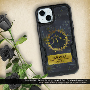 Aquarius Dark Zodiac Astrology: Black & Gold iPhone 16 Case