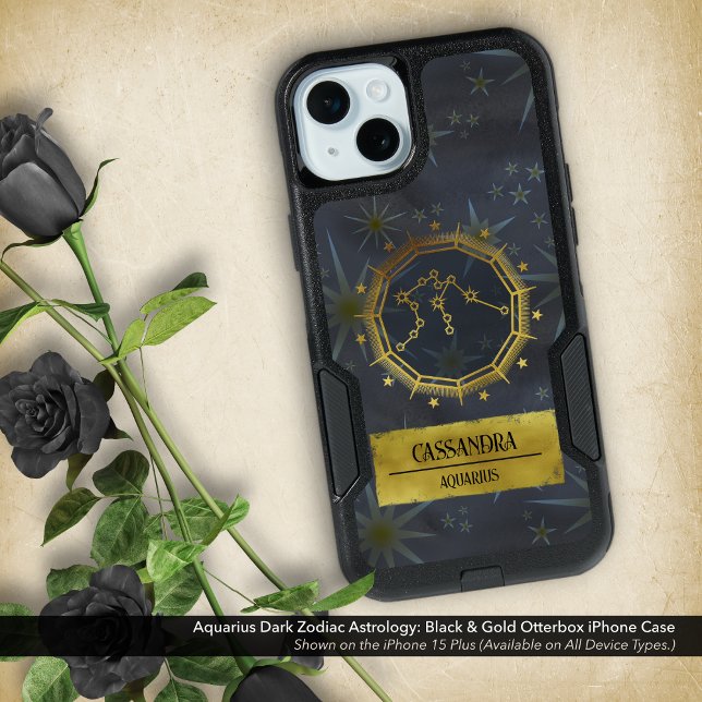 Aquarius Dark Zodiac Astrology: Black & Gold Otterbox iPhone Case (Aquarius Dark Zodiac and Astrology Otterbox iPhone Case: Black & Gold )