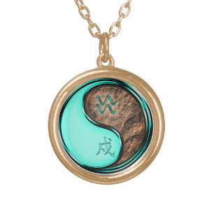 Aquarius & Earth Dog Gold Plated Necklace