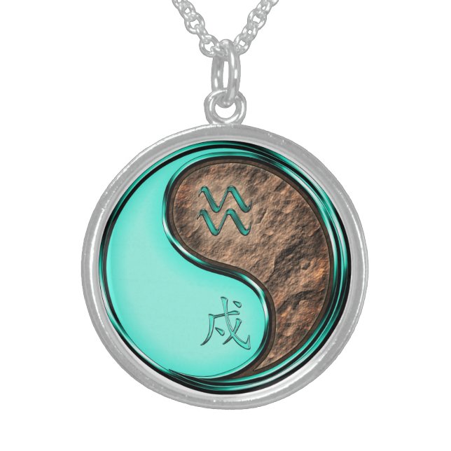 Aquarius & Earth Dog Sterling Silver Necklace (Front)