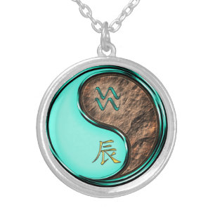 Aquarius & Earth Dragon Silver Plated Necklace