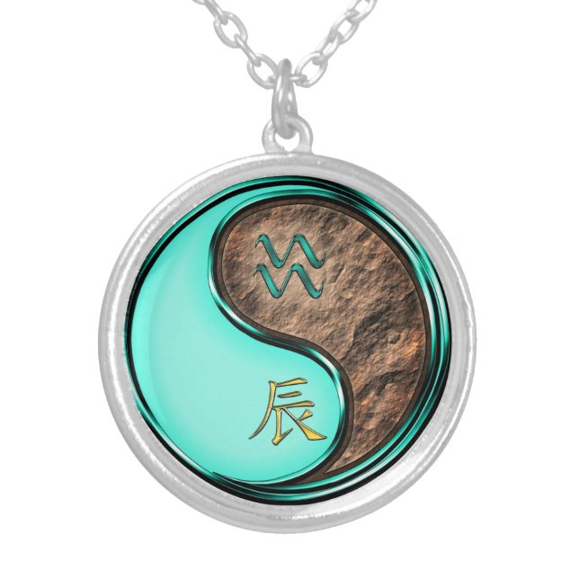 Aquarius & Earth Dragon Silver Plated Necklace (Front)