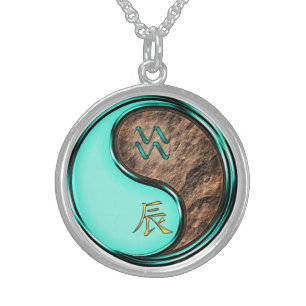 Aquarius & Earth Dragon Sterling Silver Necklace