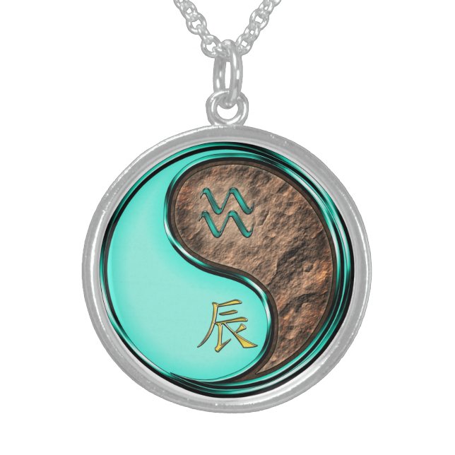 Aquarius & Earth Dragon Sterling Silver Necklace (Front)