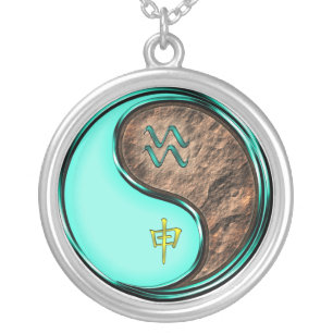 Aquarius & Earth Monkey Silver Plated Necklace