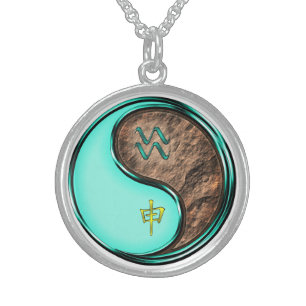 Aquarius & Earth Monkey Sterling Silver Necklace
