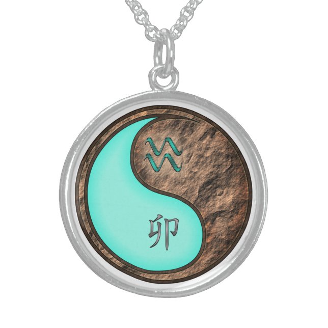 Aquarius & Earth Rabbit Sterling Silver Necklace (Front)
