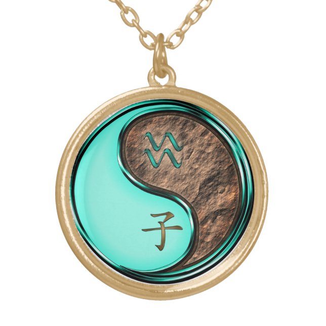 Aquarius & Earth Rat Gold Plated Necklace (Front)