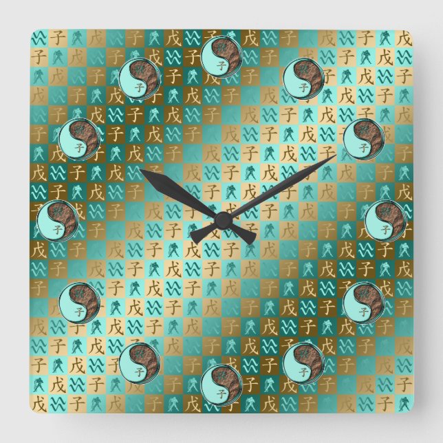 Aquarius & Earth Rat Square Wall Clock (Front)