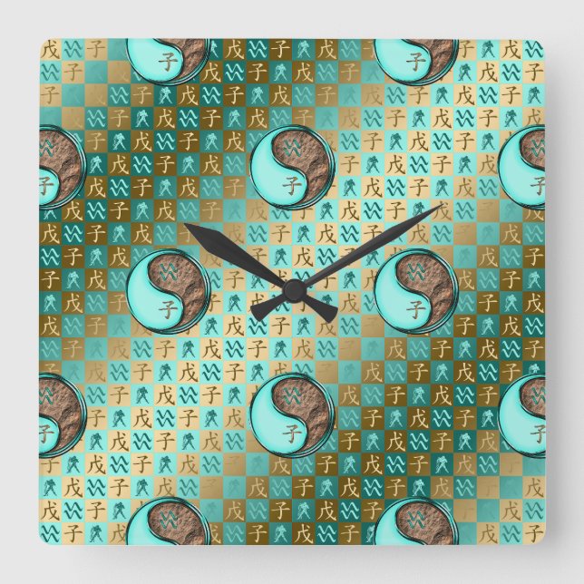 Aquarius & Earth Rat Square Wall Clock (Front)