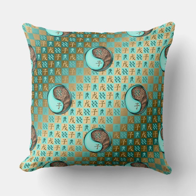 Aquarius & Earth Rat Throw Pillow (Front)