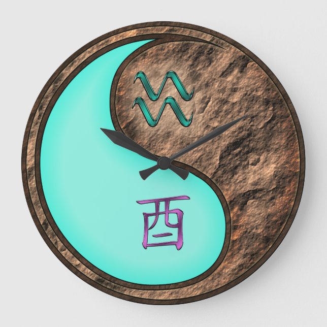 Aquarius & Earth Rooster Large Clock (Front)