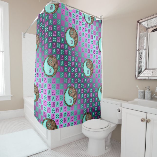 Aquarius & Earth Rooster Shower Curtain (In Situ)