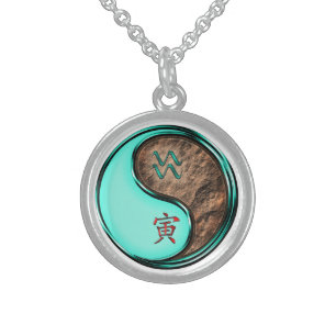 Aquarius & Earth Tiger Sterling Silver Necklace