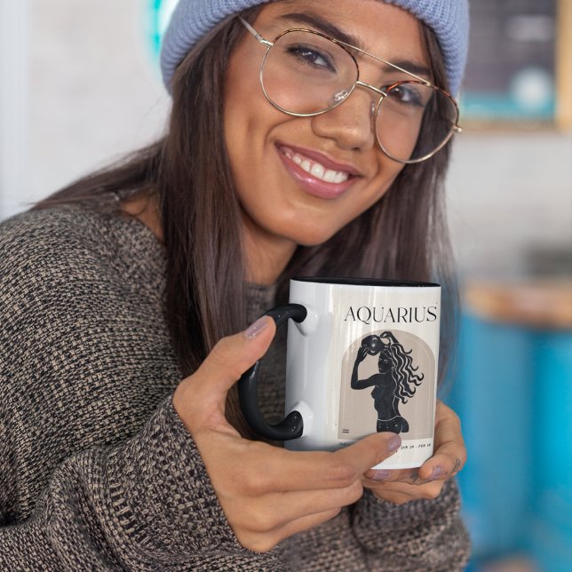 Aquarius Feminine Zodiac Black/ Brown Design 15oz Mug (Creator Uploaded)