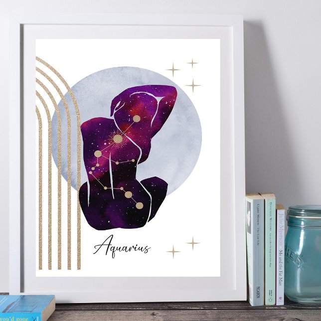 Aquarius Feminine Zodiac Blue Purple Design Poster (Creator Uploaded)
