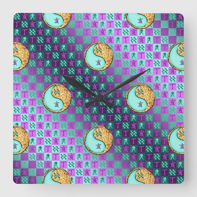 Aquarius & Fire Boar Square Wall Clock (Front)
