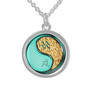Aquarius & Fire Dog Sterling Silver Necklace