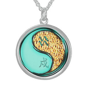 Aquarius & Fire Dog Sterling Silver Necklace
