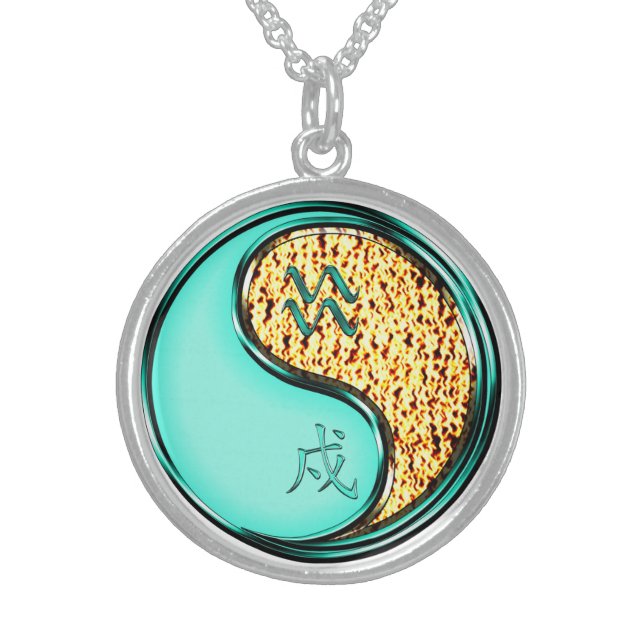 Aquarius & Fire Dog Sterling Silver Necklace (Front)