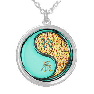 Aquarius & Fire Dragon Silver Plated Necklace