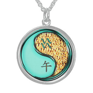 Aquarius & Fire Horse Sterling Silver Necklace