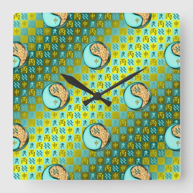 Aquarius & Fire Monkey Square Wall Clock (Front)
