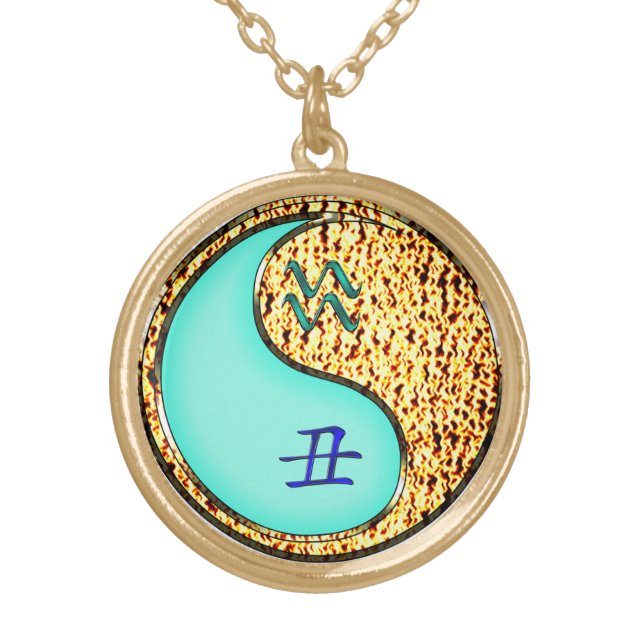 Aquarius & Fire Ox Gold Plated Necklace (Front)