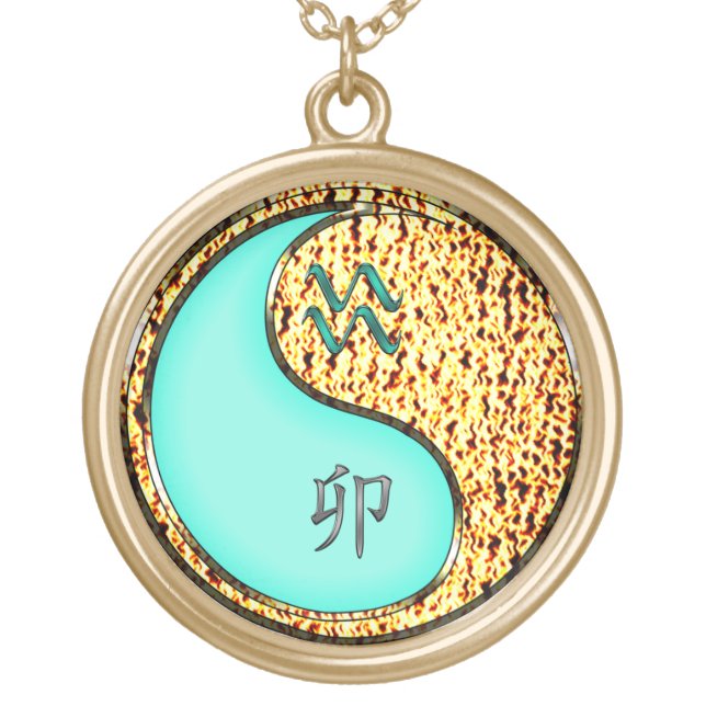 Aquarius & Fire Rabbit Gold Plated Necklace (Front)
