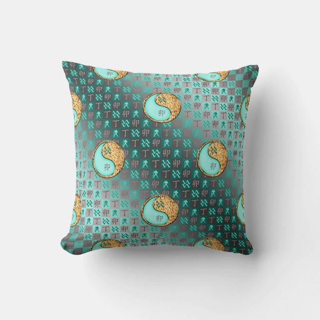Aquarius & Fire Rabbit Throw Pillow (Front)