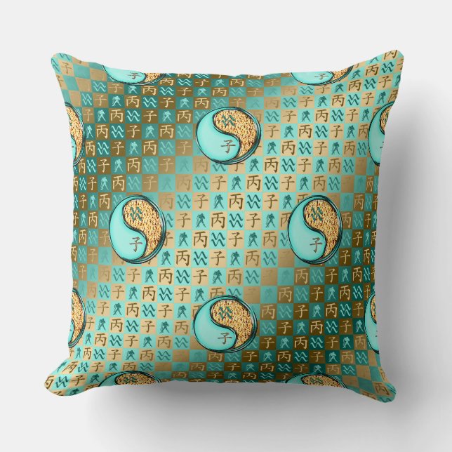 Aquarius & Fire Rat Throw Pillow (Front)