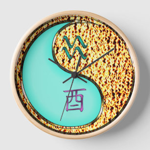 Aquarius & Fire Rooster Clock