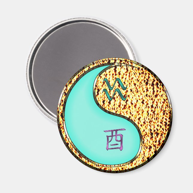 Aquarius & Fire Rooster Keychain Magnet (Front/Back)