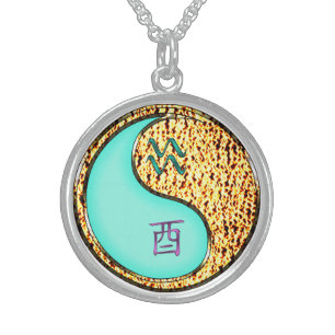 Aquarius & Fire Rooster Sterling Silver Necklace