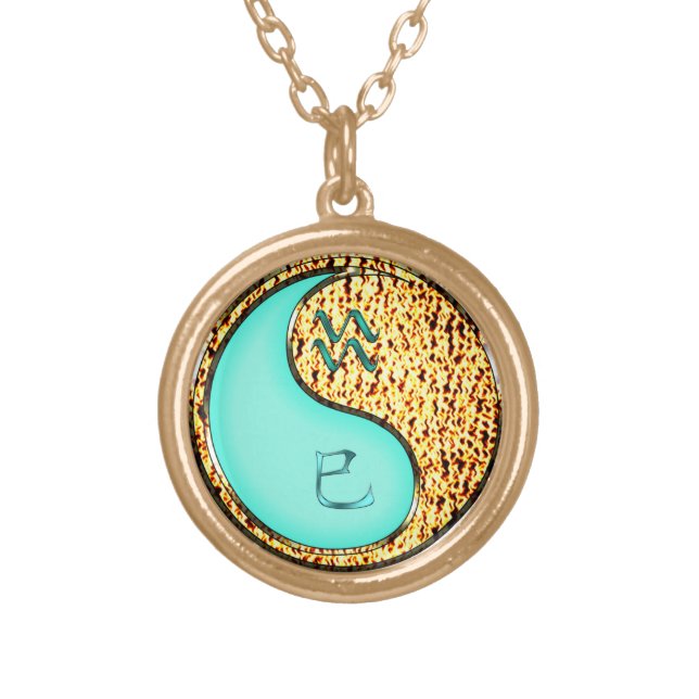 Aquarius & Fire Snake Gold Plated Necklace (Front)