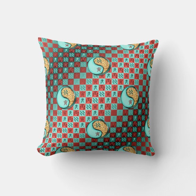 Aquarius & Fire Tiger Throw Pillow (Front)