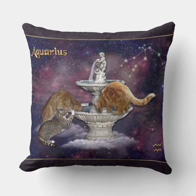 Aquarius for Cat Lovers Throw Pillow (Front)