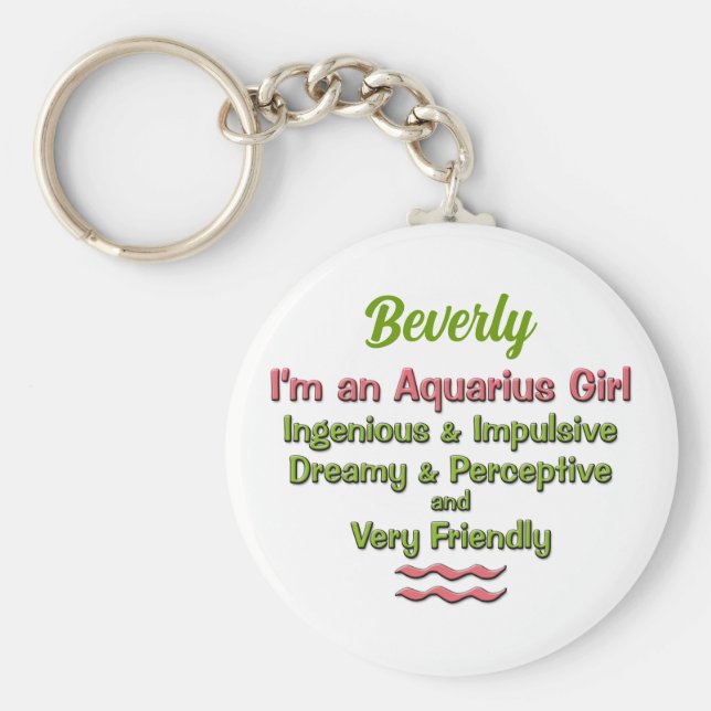 Aquarius for Girls in Pink and Green Zodiac Keychain (Front)
