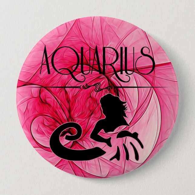Aquarius for the Lady Zodiac in Pink Pinback Button (Front)