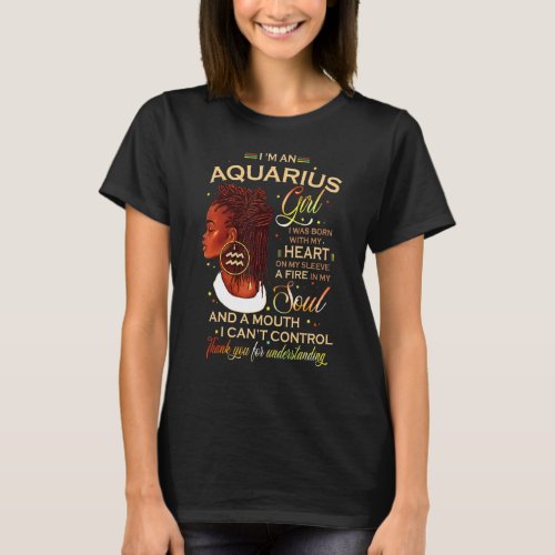 Aquarius Girl Afro Locs Girl Zodiac Signs Birthday T_Shirt