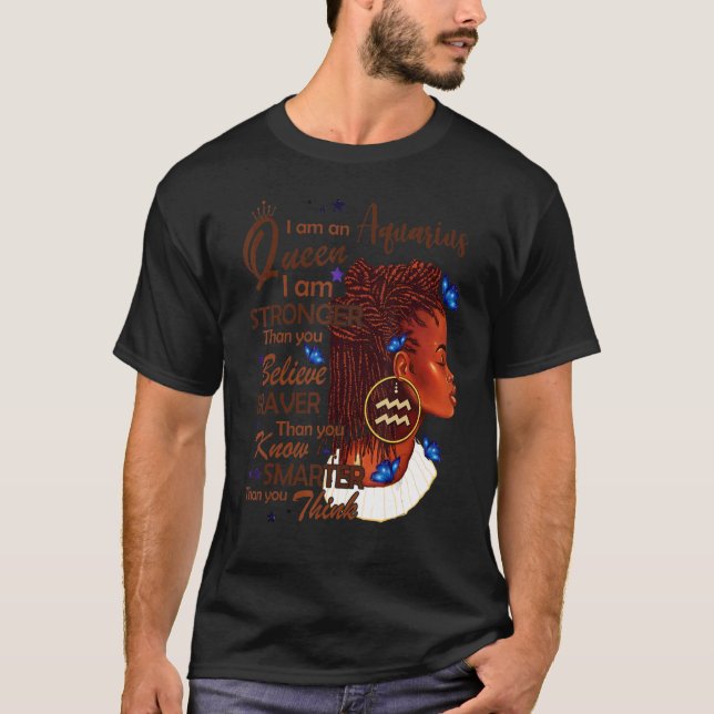 Aquarius Girl Afro Locs Girl Zodiac Signs Birthday T-Shirt (Front)