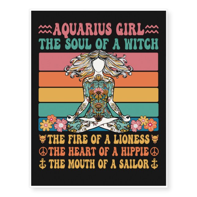 Aquarius Girl Astrology Sign Temporary Tattoos (Front)