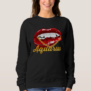 Aquarius Girl Juicy Lips Gold Chain Astrology Zodi Sweatshirt