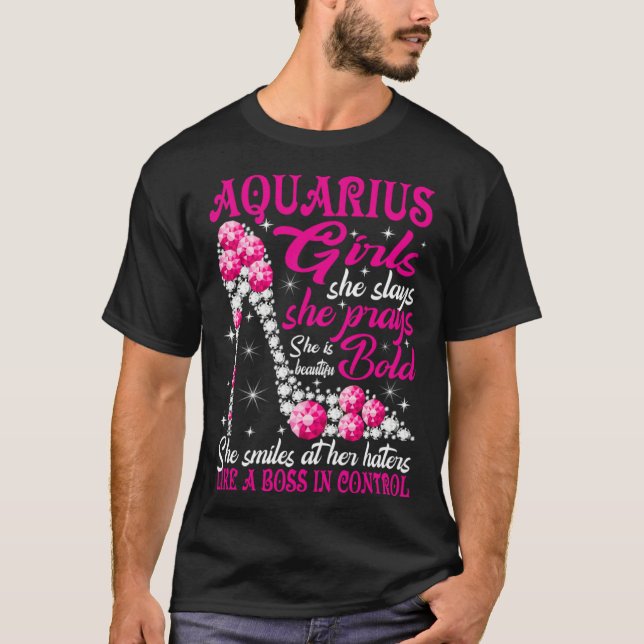Aquarius Girl Like a Boss in Control diamond shoes T-Shirt (Front)