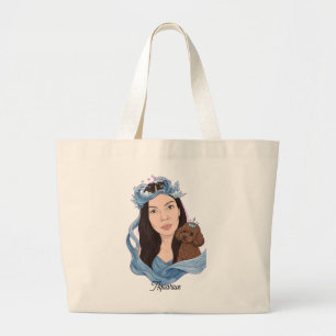 Aquarius  Girl with Poodle – Zodiac Horoscope Large Tote Bag