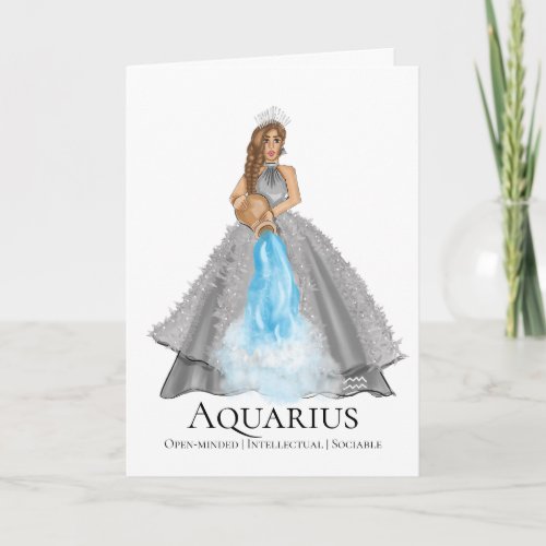 Aquarius Goddess With Personality Traits Birthday Card