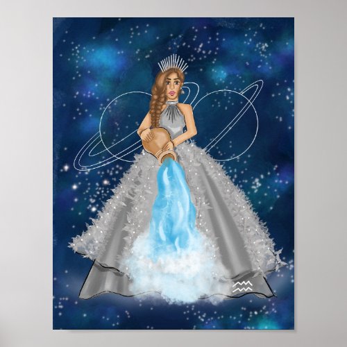Aquarius Goddess With Ruling Planet Saturn Uranus Poster