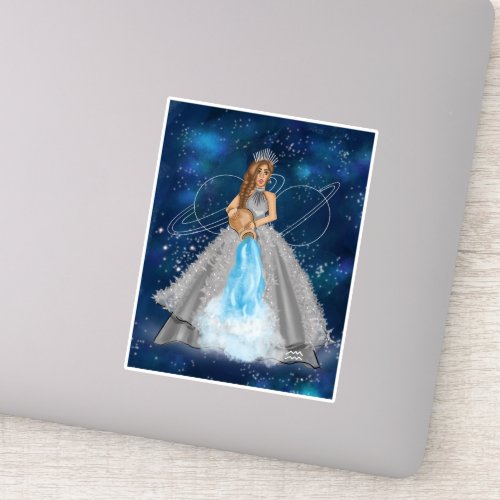 Aquarius Goddess With Ruling Planets Saturn Uranus Sticker