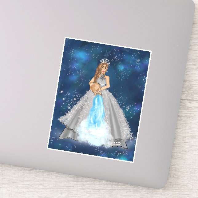 Aquarius Goddess With Water Bearer Sign Sticker (Detail)